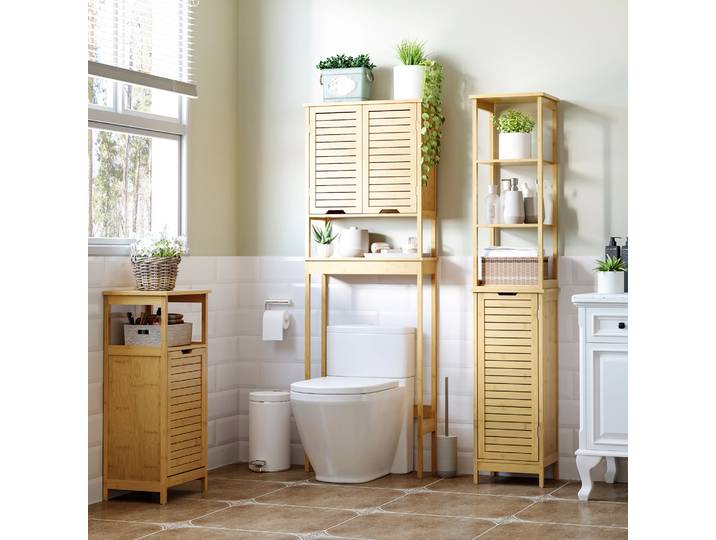 kleankin Meuble Bambou Salle de Bain Panier Linge 40x30x86,5cm