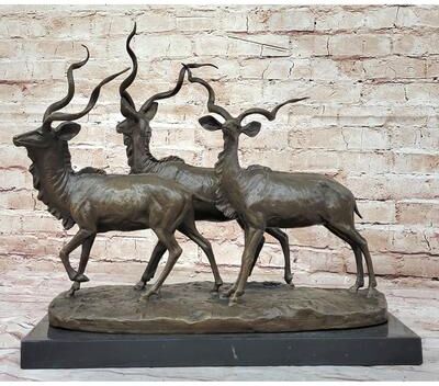 Bronzhaus Kudu Antelope Family Gazelle African Deer Bronze Sculpture Figurine Statue