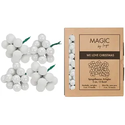144 Weihnachtskugeln am Draht Glas 2cm Spiegelbeeren matt & glänzend kleine Dekokugeln Weihnachten Mini Christbaumschmuck Weihnachtsdeko Modern Weiß