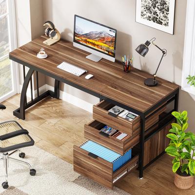 YUZHOU 59 Inch Computer Desk with 3 Drawers, Industrial PC Desk Study Writing Table Workstation with File Storage, Home Office Desks
