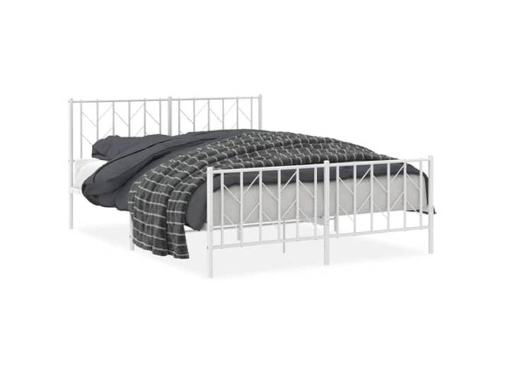 PUGYNBK Bettgestell aus Metall, 150 x 200 cm, Weiß, ohne Matratze Robuster Metallsockel, Kopfteil und Fußbügel, Stauraum, robuster Stahl