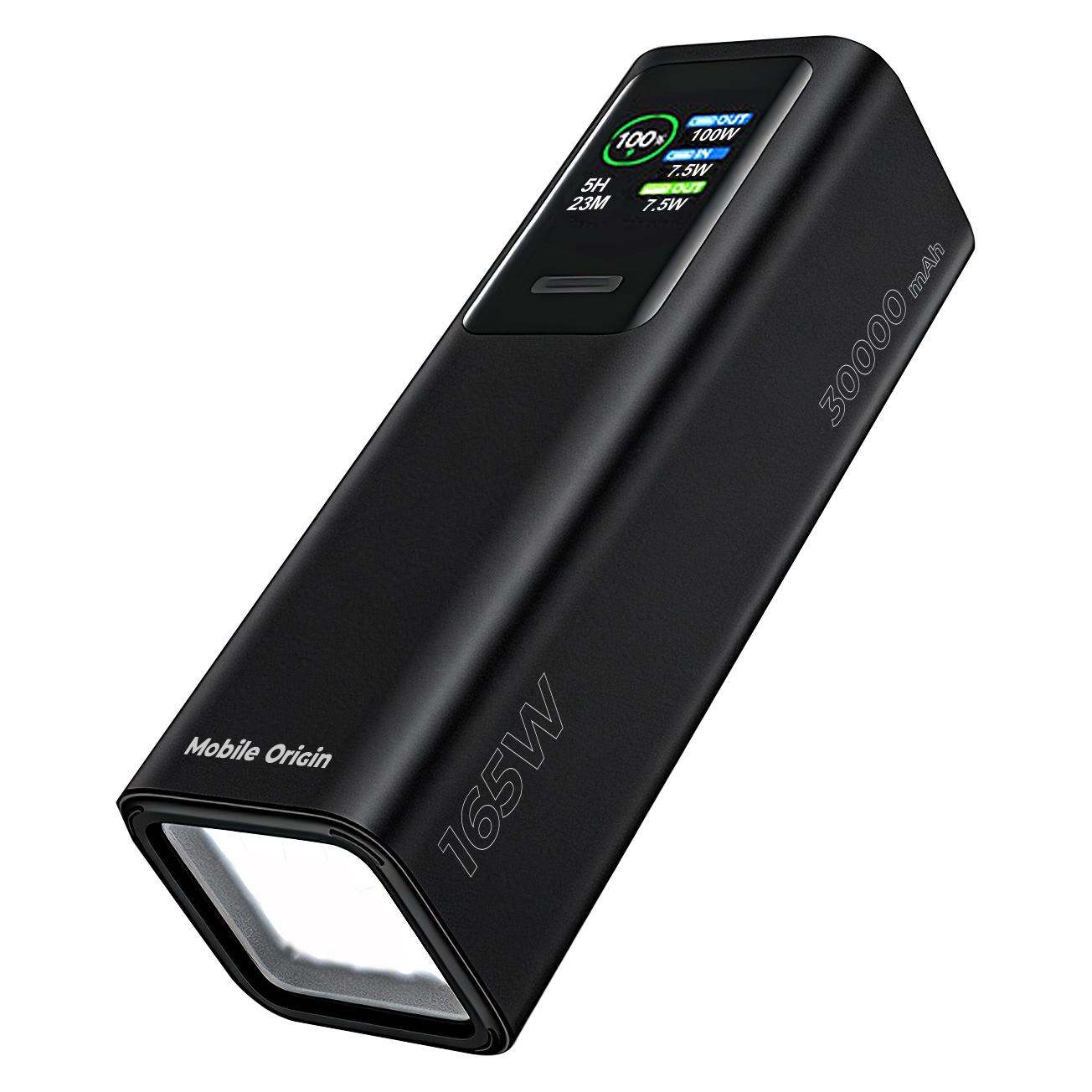 Mobile Origin 30000 mAh TFT Display & Flashlight PowerBank PB17 - 2x USB-C + USB-A (30000 mAh, 165 W) (MO-30DF-PB17)