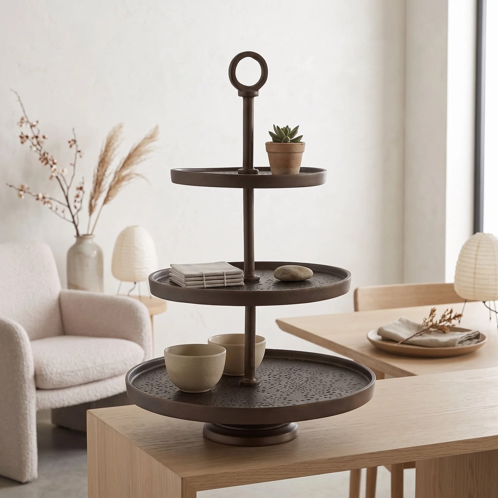 Light en Living Etagère LUTEK 3 laags mat bruin-brons, Ø32 x H 48 cm