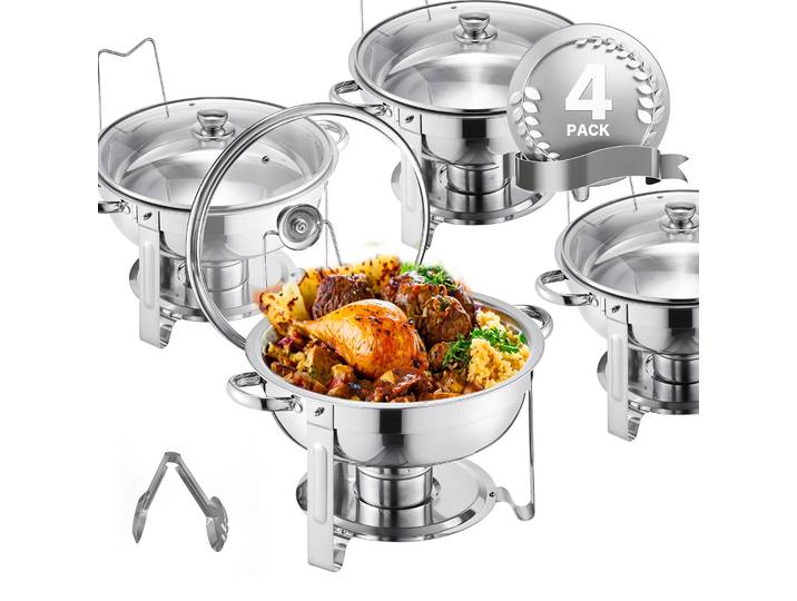 SucceBuy 5 Qt 2 4 Pack réchaud rond Buffet ensemble chafer en acier inoxydable avec 4 casseroles pleine taille serveur chauffant de restauration pour fête