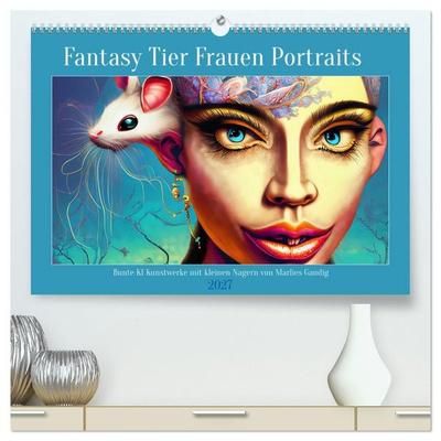 Fantasy Tier Frauen Portraits (hochwertiger Premium Wandkalender 2027 DIN A2 quer), Kunstdruck in Hochglanz