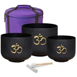 keepdrum Klangschalen-Set OM Schwarz 3-Chakren Set mit Zubehör (Klangschale), Perkussion, Schwarz