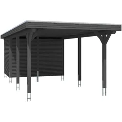 Skan Holz Spessart Einzelcarport mit Abstellraum Gr.2 355x846cm anthrazit Holzcarport