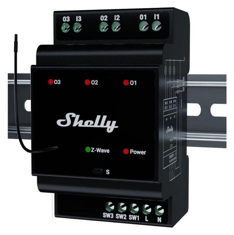 Shelly Qubino Wave Pro 3, 3-kanaals relais voor DIN-rail, Z-wave