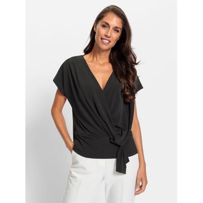 Wickelshirt HEINE "Wickelshirt", Damen, Gr. 38, schwarz, 95% Polyester, 5% Elasthan, unifarben, V-Ausschnitt, Shirts