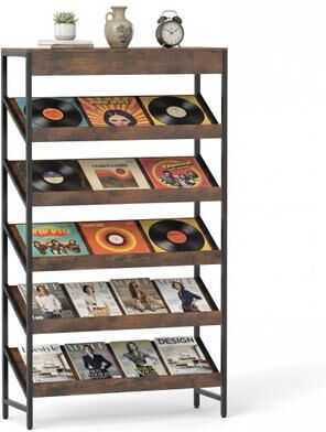 Costway 6-Tier Tall Freestanding Bookshelf with Angled Shelves for Home Office-Rustic Brown