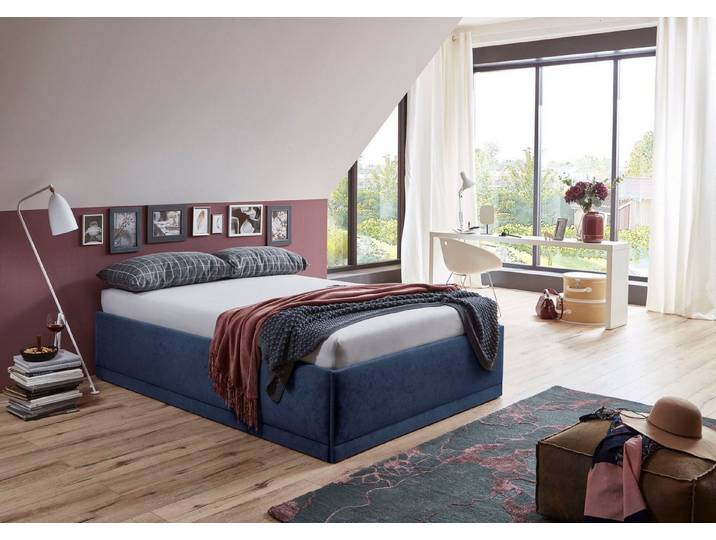 Westfalia Schlafkomfort Polsterbett Texel, Standardhöhe mit Zierkissen, Bettkasten bei Ausführung mit Matratze