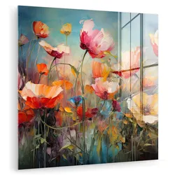 ACRYLGLASBILD Blumen - Aquarell - Kunst - Botanisch - Natur 90x90 cm
