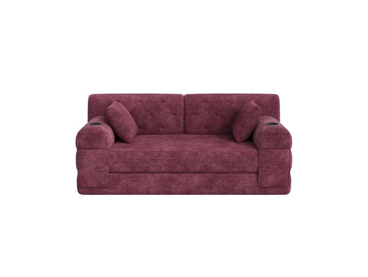 Komhtom 2-Sitzer-Sofa – Cord, Metallrahmen, Becherhalter, kompakt, Weinrot, Mode, 80x81x168 cm, Wohnzimmer, Sofas & Couches, Sofas, 2-Sitzer Sofas