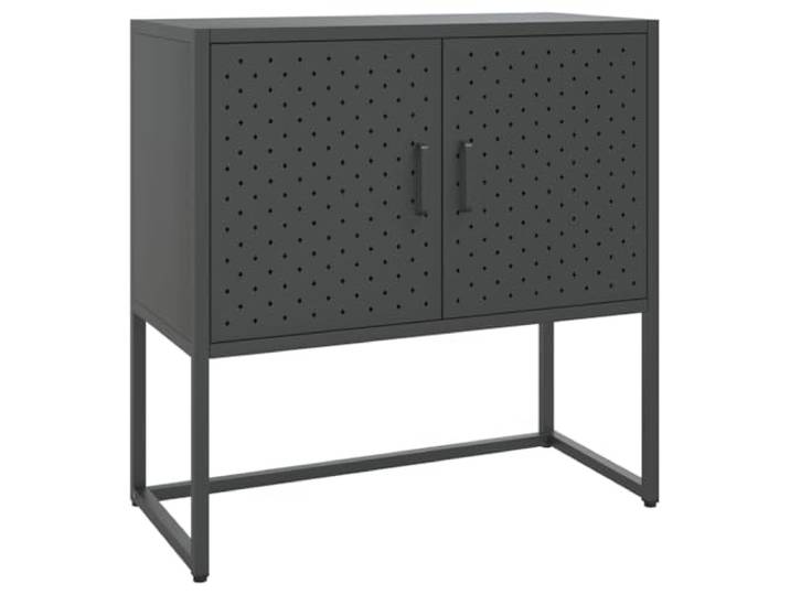 PUGYNBK Anrichte aus anthrazitfarbenem Stahl, 75 x 35 x 75 cm, mit 2 Türen Nivellierbare Metallstruktur, organisierter Raum, dekorativer oberer Deckel, modernes Finish