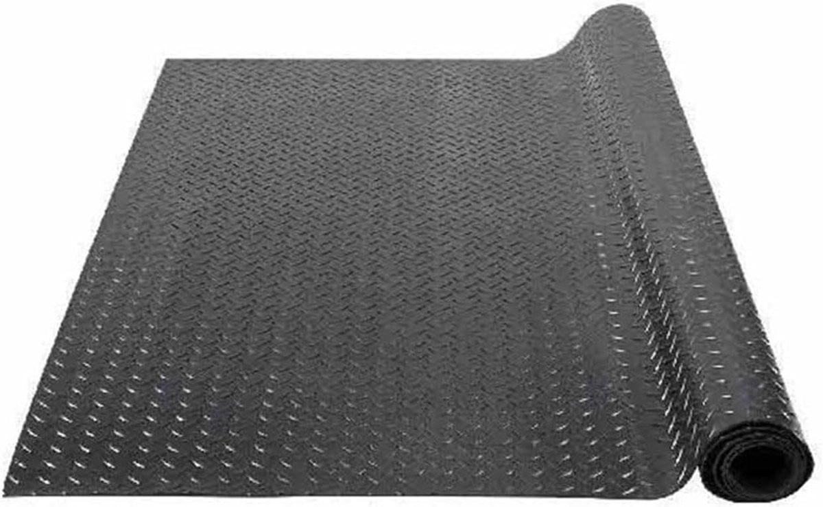 Rubberen Vloerrol met Diamantplaat Patroon voor Garagebescherming - Zwart - 4x15 ft