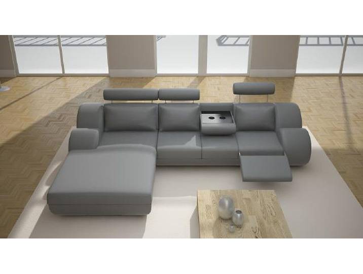 JVmoebel Ecksofa Elegantes Ledersofa in Grau mit USB-Schnittstelle, Made in Europa
