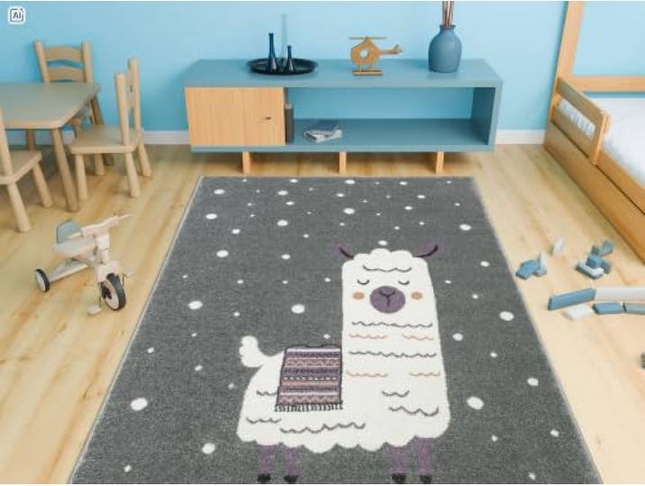 AKCILA Lima Kinderteppich 160x230 cm mit Lama und Schneeflocken weicher moderner Teppich für Kinderzimmer, winterliches Tiermotiv, Kinderteppich für das Kinderzimmer mit Fußbodenheizung