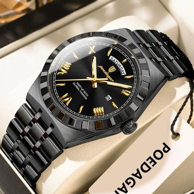 Inspire Select POEDAGAR 675 Luxury Stainless Steel Men's Quartz Watch With Luminous Week & Date Display 675 Black Black