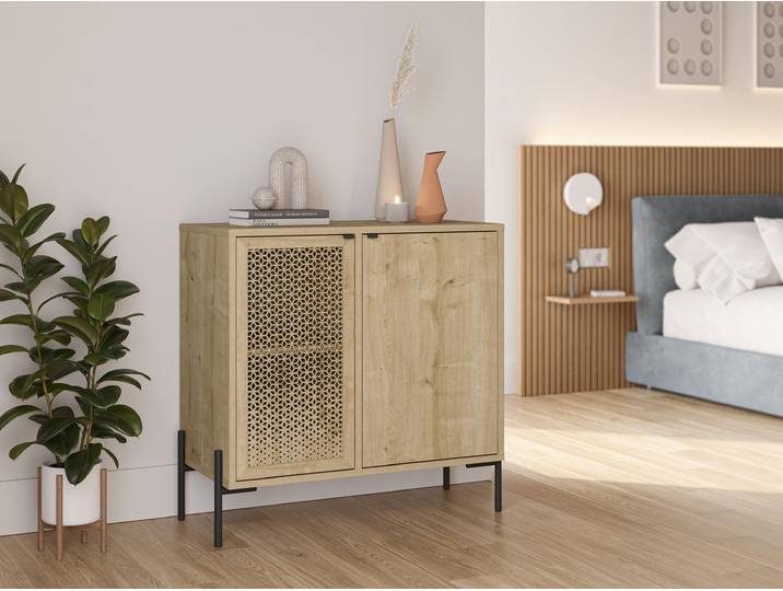 CALICOSY - Kommode 2 Türen und Metallfüße Inca - L80 cm