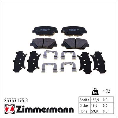 ZIMMERMANN Bremsbelagsatz, Scheibenbremse 257571753 Vorderachse für HYUNDAI
