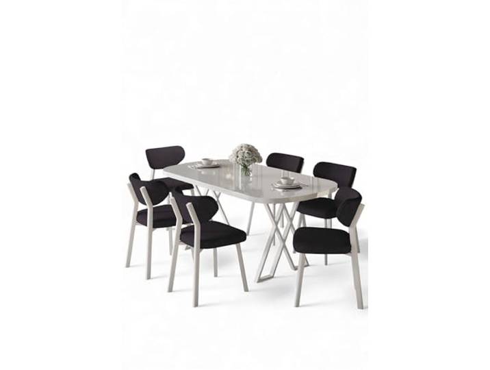 Hanah Home Modern 7-Piece Dining Table & Chairs Set, White & Anthracite, 100% MDF with Metal Legs, Boucle Fabric, Scandinavian Design Table: 168x90x76 cm, Chairs: 46x85x45 cm