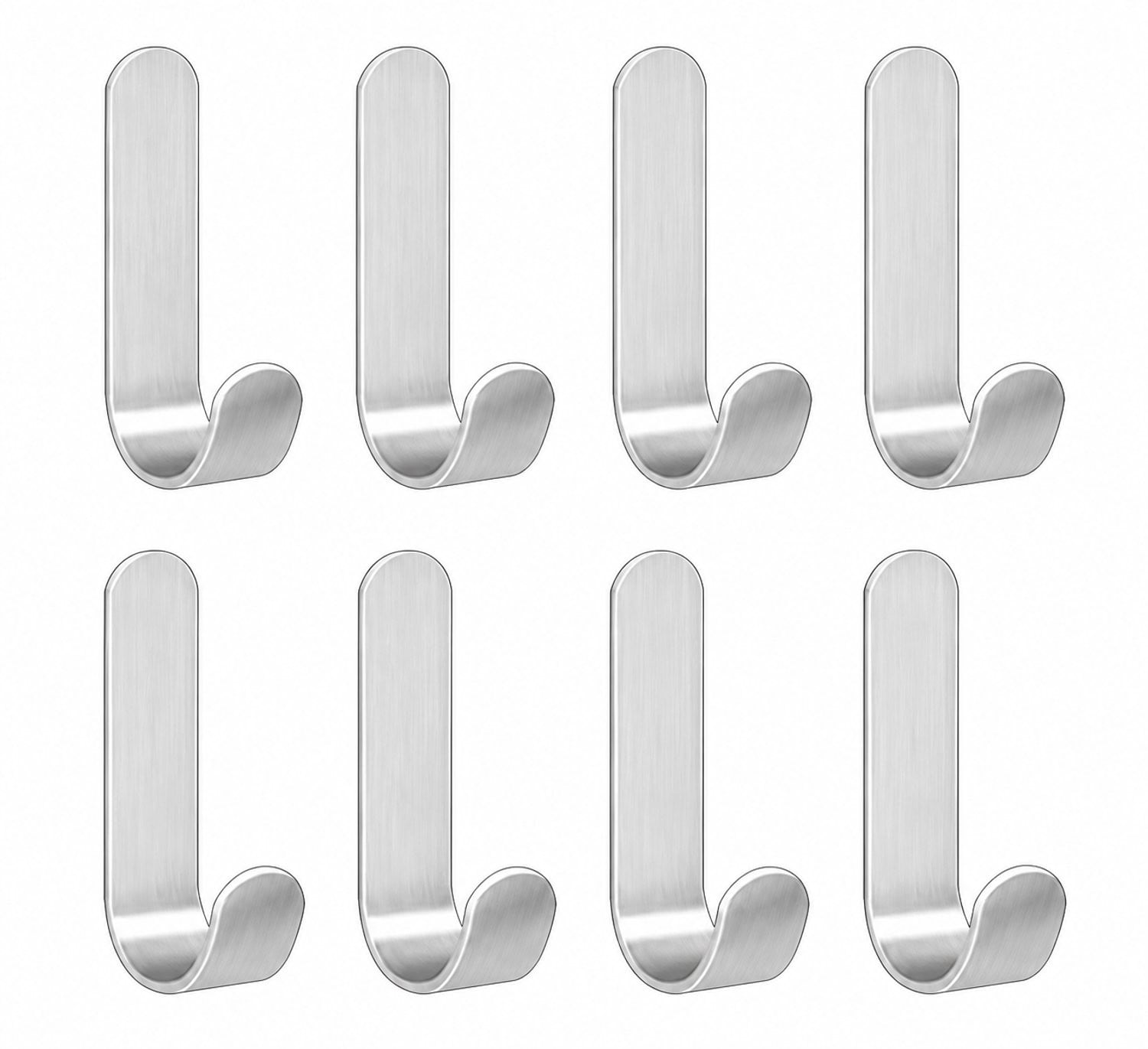 Set van 8 Zelfklevende J-Haken in RVS - Zilverkleurige Wandhaken zonder boren voor badkamer, keuken, deur en kast