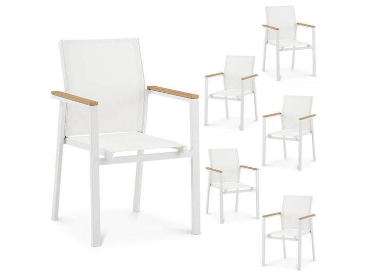 Idimex Gartenstühle Windy 6er-Set weiß, Weiß, Mode, 56x87x58 cm, Gartenmöbel, Gartensessel, Gartenstühle