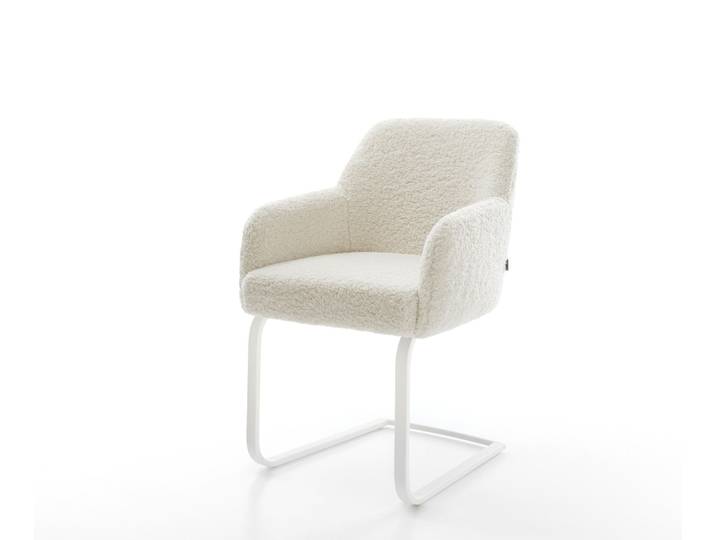 Freischwinger Greg-Flex Teddystoff Beige Freischwinger flach Weiß Taschenfederkern, Esszimmerstühle