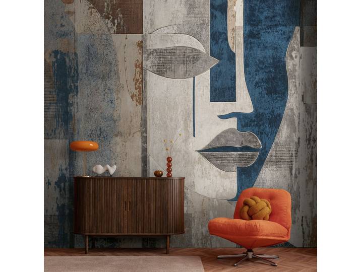 Fototapete LIVING WALLS The Wall 4 Graphics – Abstraktes Kunstporträt Vlies-Fototapete , blau, B:3,71m H:0m L:2,8m, Vinyl, Vlies, Tapeten, Fototapete, Abstraktes Kunstporträt mit fließender Tiefenwirkung