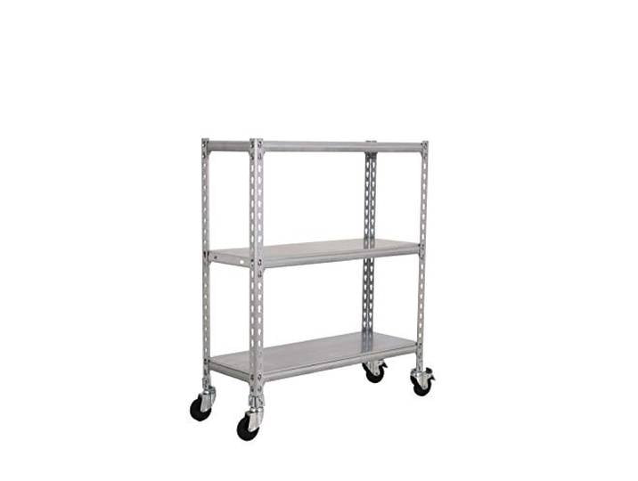 Simon Rack Simonclick Metallregal mit Rollen, 975 x 800 x 300 mm, 3 Metallböden, 75 kg Flexion-Punkt, Lagerregale, verzinkt