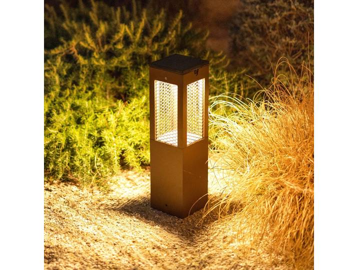Les Jardins LED-Solar-Sockellampe Tradition Sensor Corten 40cm Tradition, dimmbar, braun / rost, Aluminium, Modern, Solarleuchten