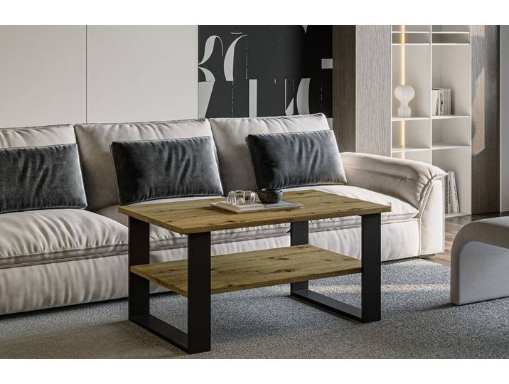 Endo-Moebel Couchtisch Inga 110/65/53 cm Wohnzimmertisch Metallkufen schwarz, Robust, Nachbildungsfurnier, Metallkufen, Ablagefach, 25mm, zerlegt