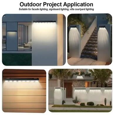 Uplifted Goods Solar Powered LED Exterior Wall Lamp For Outdoor Ambient Lighting 4 Led Bulb warm White