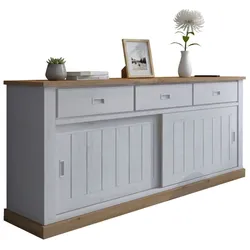 Dmora Malonno - Sideboard, 220x50x95h cm Weiß, 3 Schubladen