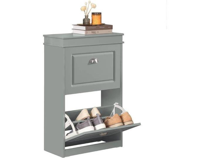 Meuble à Chaussures SoBuy avec 2 Abattants Armoire à Chaussures pour Entrée Range 8 Paires de Chaussures Gris 54x24x83 cm