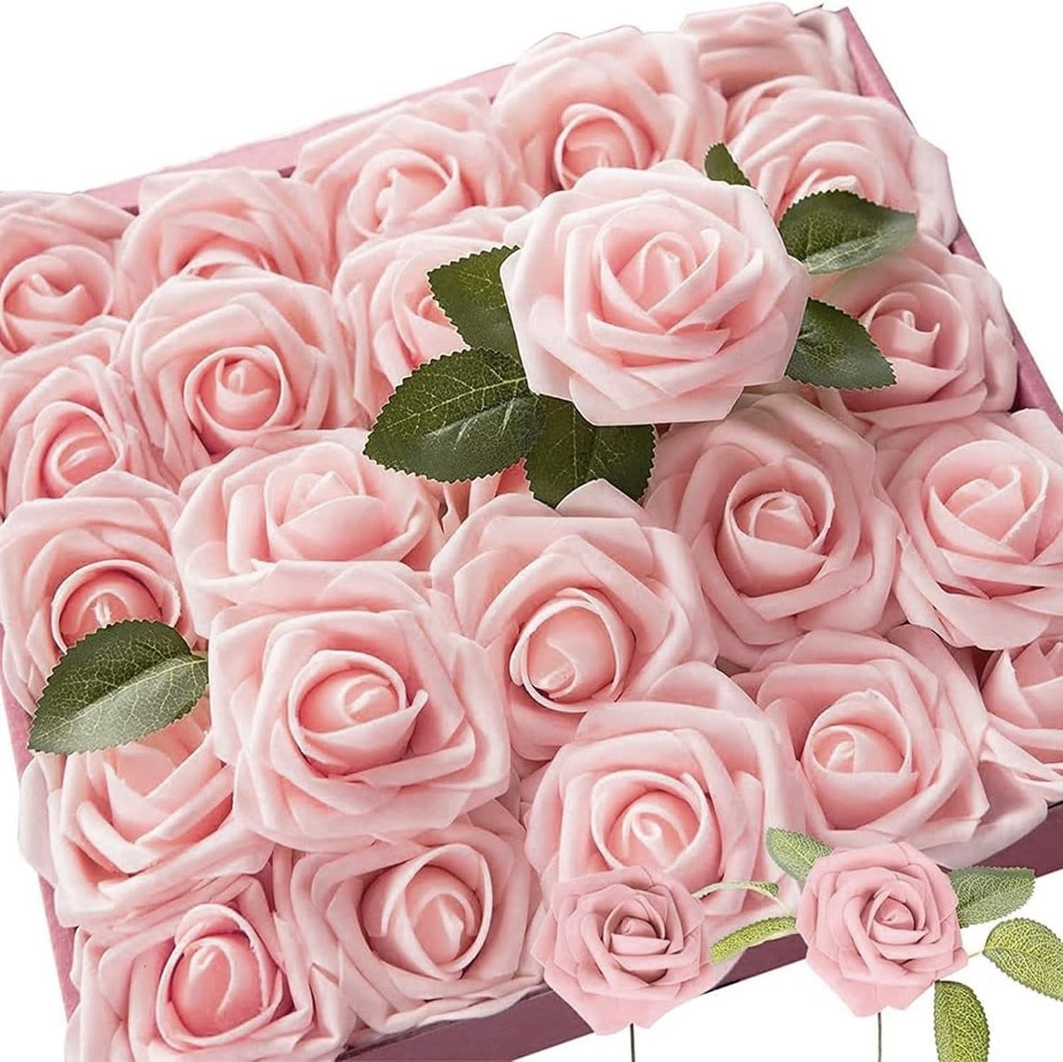 Set van 25 levensechte kunstrozen voor decoratie, roze