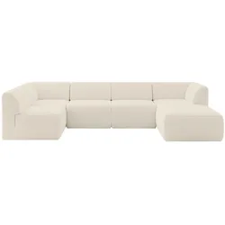 WOHNLANDSCHAFT Ottomane Rechts MOVO-L 345x180x78 cm Beige Bouclé