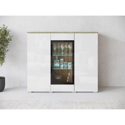 Highboard HOME AFFAIRE "Vera", votaneichefarben, weiß hochglanz, B:120cm H:103,3cm T:39,5cm, Sideboards, Highboard, Highboard mit 4 Türen, 9 Fächern, verglasten Türen