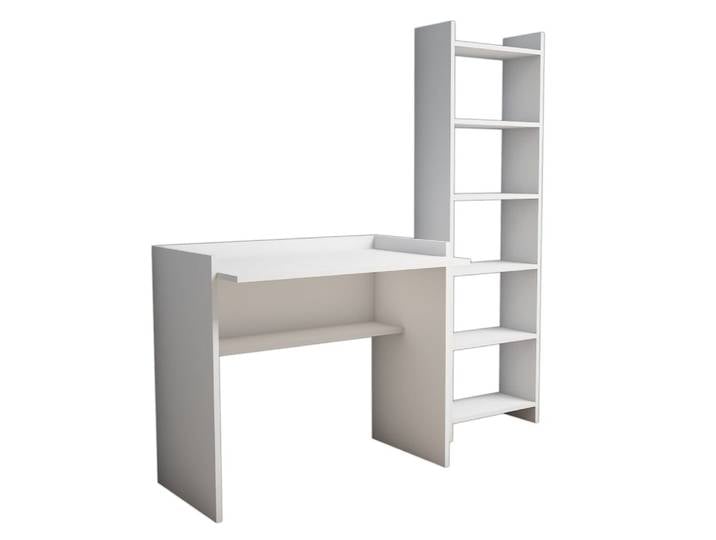 Ensemble bureau avec bibliothèque intégrée 6 niveaux blanc