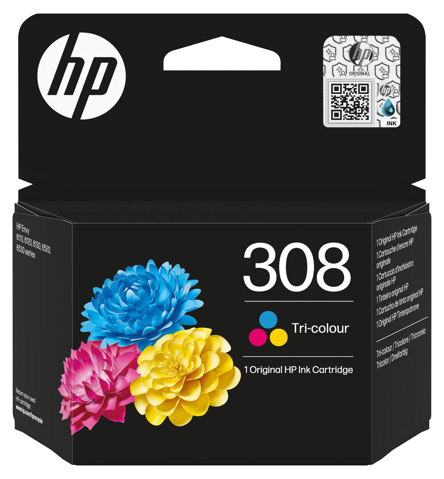 HP Originele driekleurige inktcartridge 308 Cyan Magenta Geel Combinatieverpakking
