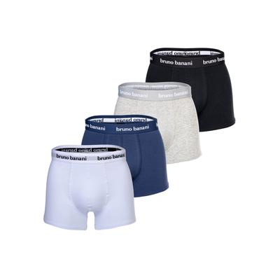 Boxershorts BRUNO BANANI "Boxershort Short 4Pack Every Day 4er Pack", Herren, Gr. L, bunt (schwarz, grau, weiß, blau), Obermaterial: 93% Baumwolle CO. 7% Elasthan EL., Unterhosen