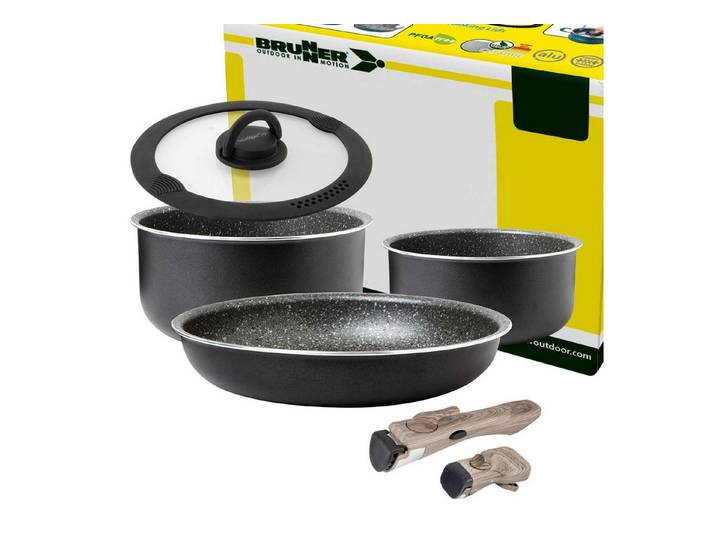 BRUNNER Topf-Set BRUNNER Camping Topfset PIRATE Vacublock Leicht, Stapelbar, Alu, (7-tlg)
