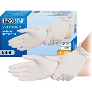 Franz-Mensch Einmalhandschuhe Safe Premium, weiß, 100 Stück, Nitril, chemikalienbeständig, lebensmittelecht, Größe L