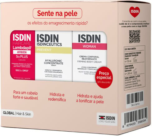 ISDIN Pack Global Hair & Skin Lambdapil 5a Plus + Hyaluronic Sérum + Creme Reafirmante