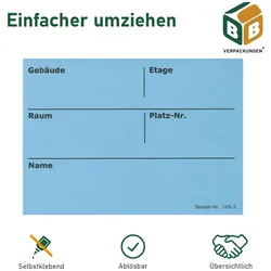 BB-Verpackungen GmbH 1000 x Umzugsetiketten (105 x 75 mm) blau selbstklebend Rückstandlos ablösbar Kartonaufkleber Sticker Umzugsaufkleber beschriften BB-Verpackungen