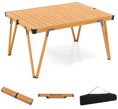Costway Folding Camping Table Picnic Table with Storage Bag and Waterproof Desktop-Brown