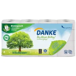 Danke Toilettenpapier 3-lagig 16 Rollen (1 Pack à 16 Rollen) weiß