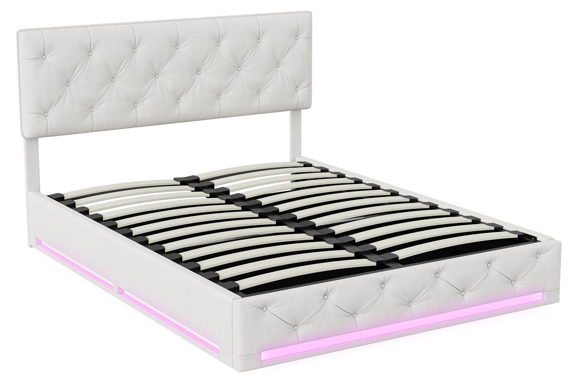 Bett mit Stauraum - Boxspringbett - Bett mit integriertem Stauraum - Bett mit hydraulischem Aufzug - Verstellbares Kopfteil - Leinenbezug
