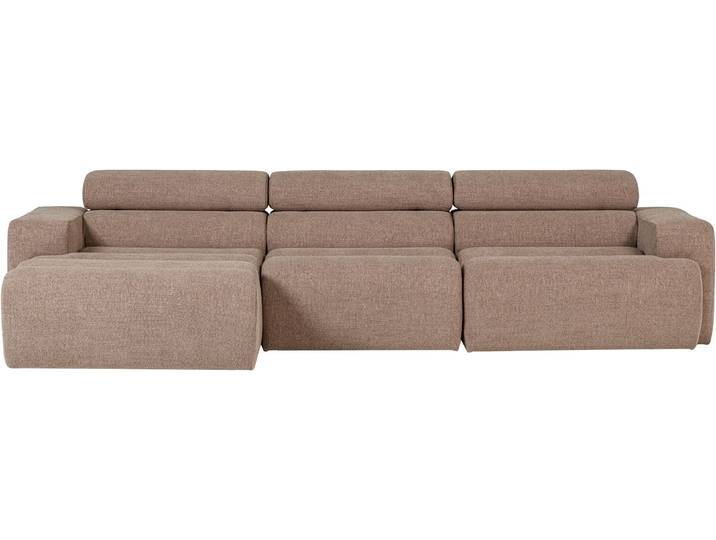 Ecksofa WOOOD Novi Chaiselongue Bezug mit verstellbarer Nackenstütze 300x173x73 cm , braun (taupe), B:300cm H:73cm T:173cm, Sofas, Ecksofa, Links, Tragkraft 360 kg, Maximale Verschleissfestigkeit, Bouclé-Bezug