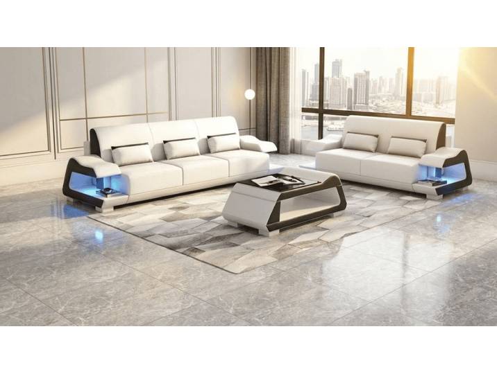 JVmoebel Polstergarnitur Sofa Set 3+2 Modern Weiß Schwarz Premium LED Luxus Komfort Elegant *, (2-tlg., 2-tlg)
